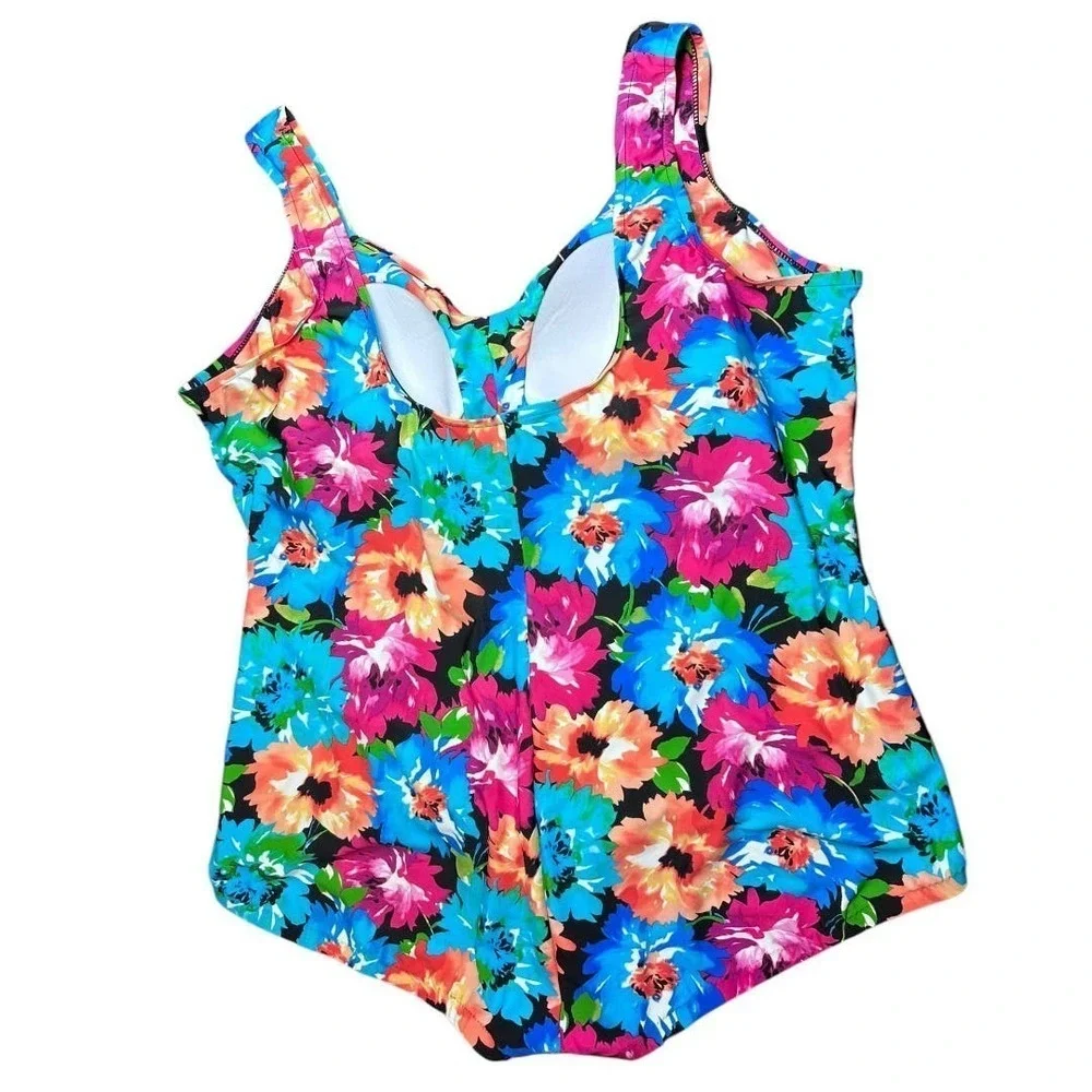 Azul by Maxine of Hollywood One Piece Swimsuit Tropical Hawaiian Flowers Plus 26